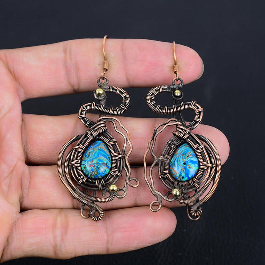 Rainbow Calcilica Gemstone Dangle Earrings