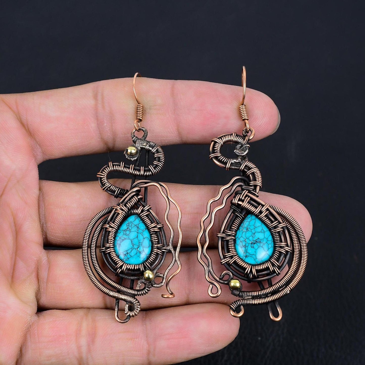 Turquoise Gemstone Copper Dangle Earrings