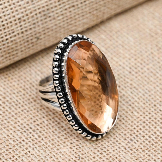 Peach Morganite Silver Ring