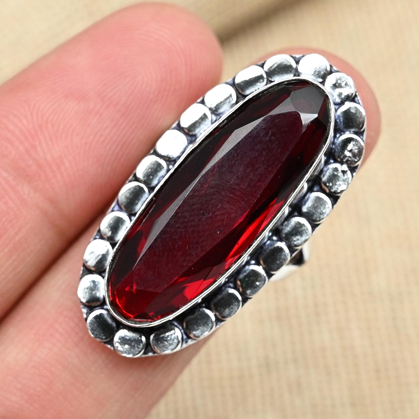 Red Garnet Sterling Silver Ring