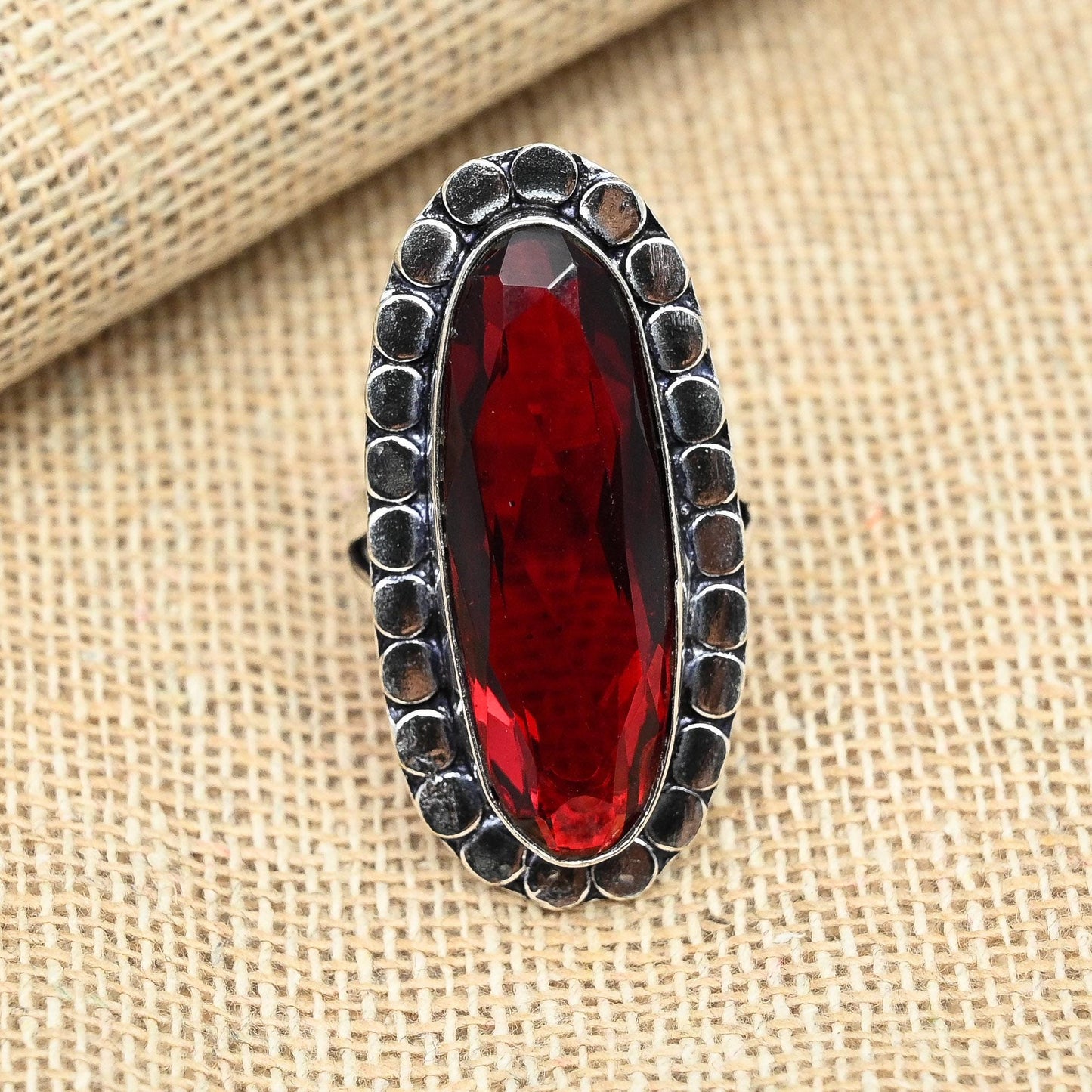 Red Garnet Sterling Silver Ring