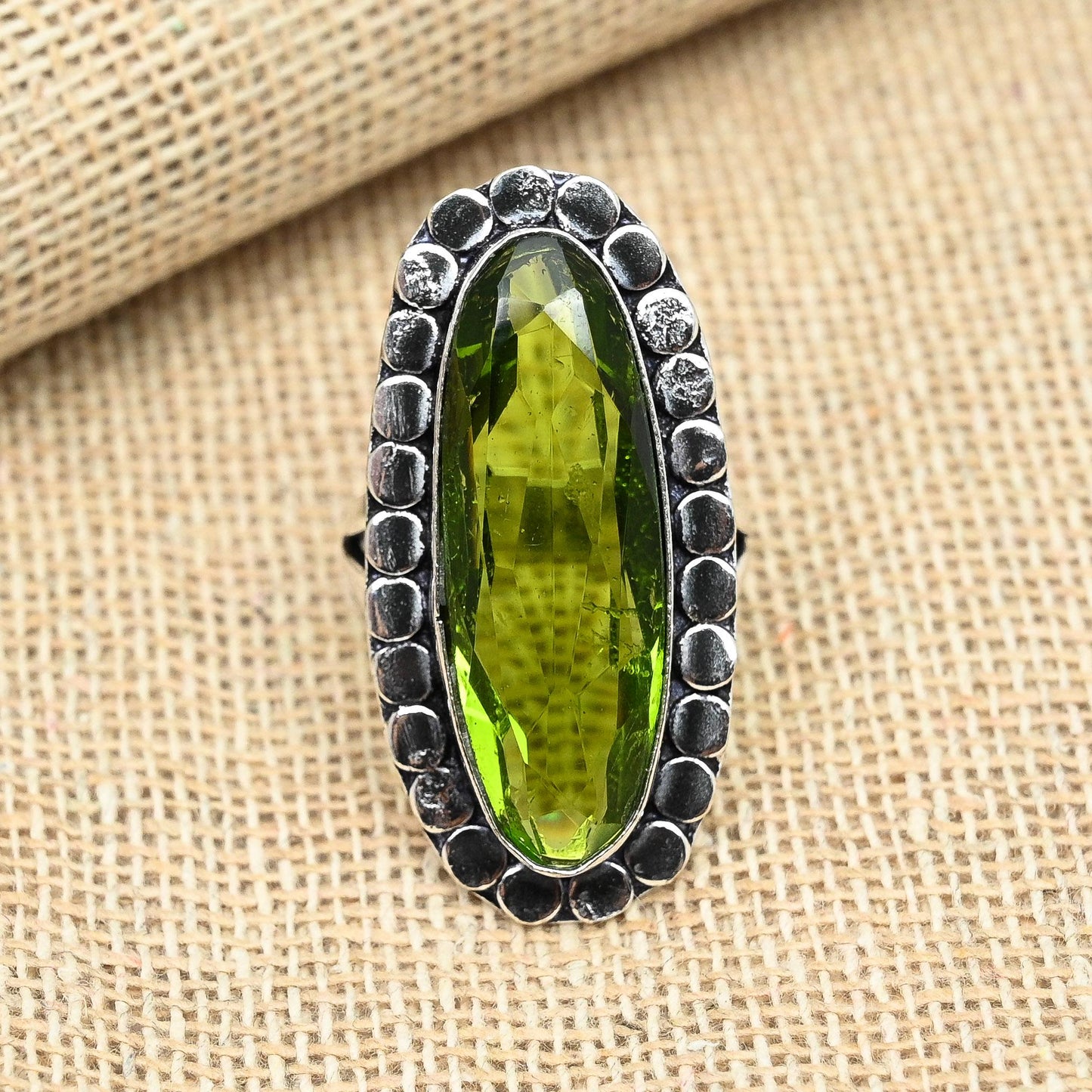 Green Peridot Gemstone Ring