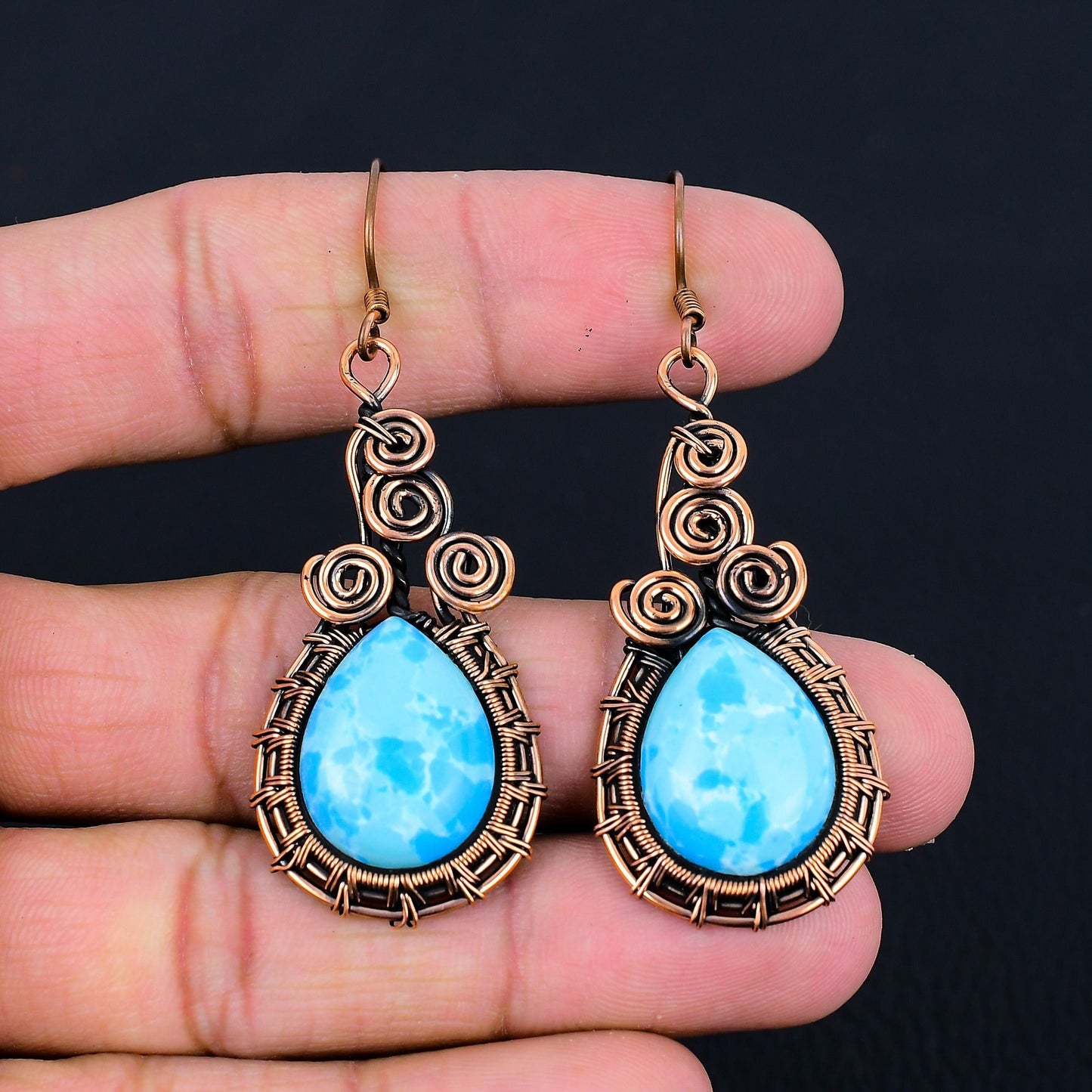 Blue Larimar Gemstone Dangle Earrings