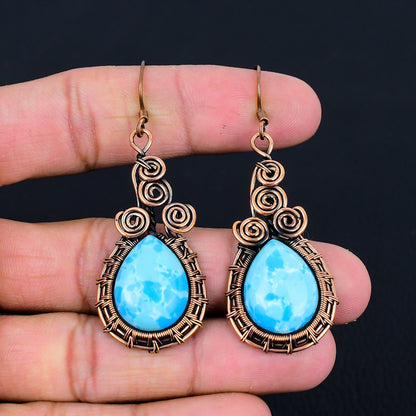 Blue Larimar Gemstone Dangle Earrings