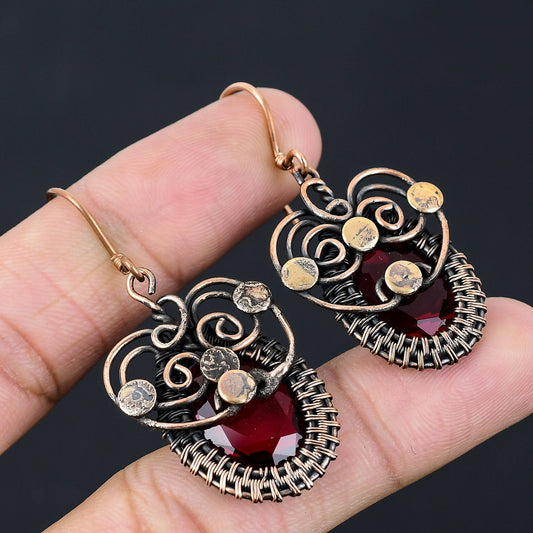 Red Garnet Gemstone Dangle Earrings