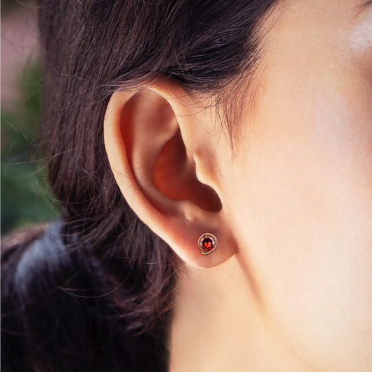 Red Garnet Gemstone Stud Earrings