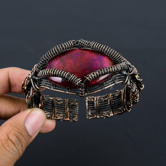 Red Flash Labradorite Gemstone Cuff Bracelet