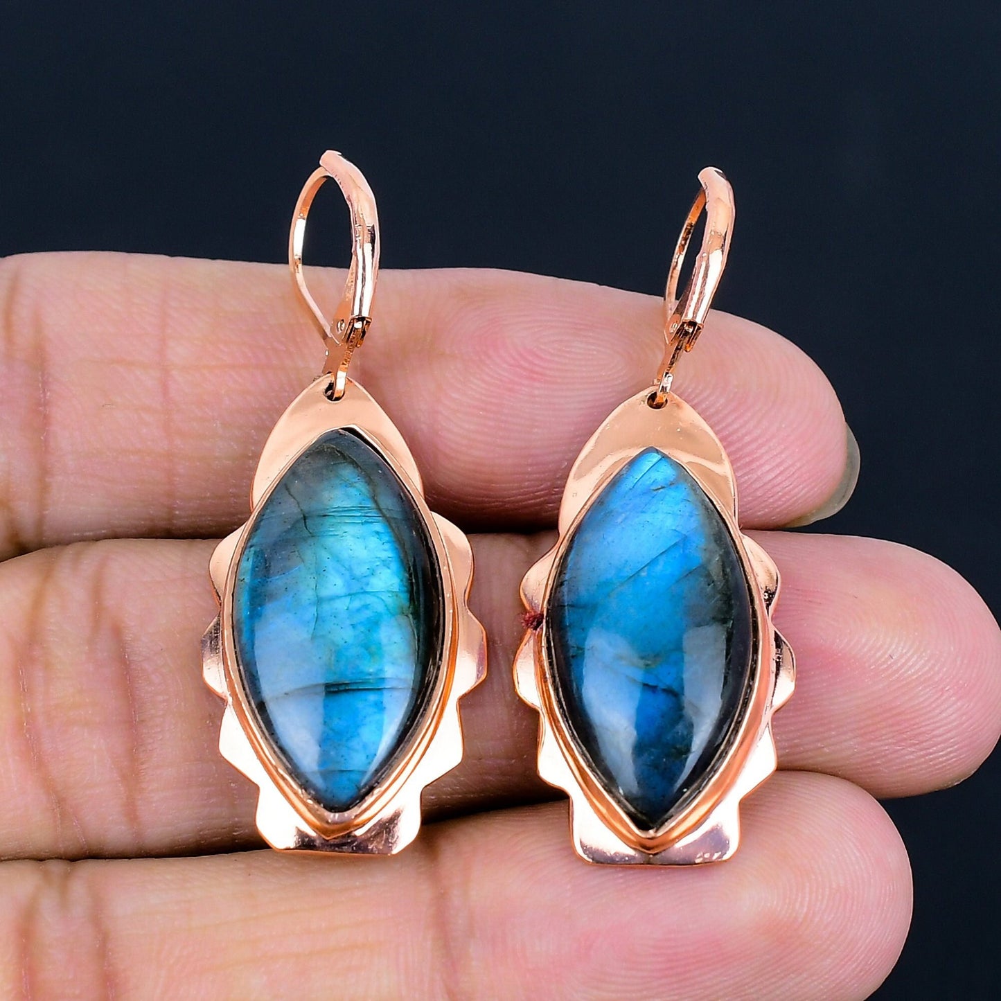 Blue Labradorite Gemstone Copper Earrings