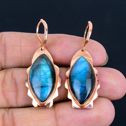 Blue Labradorite Gemstone Copper Earrings