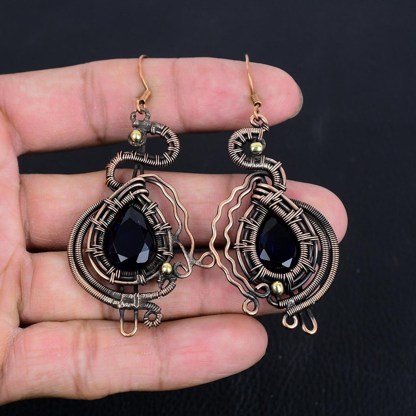 Blue Sapphire Gemstone Copper Earrings