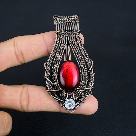 Red Fire Labradorite Gemstone Pendant