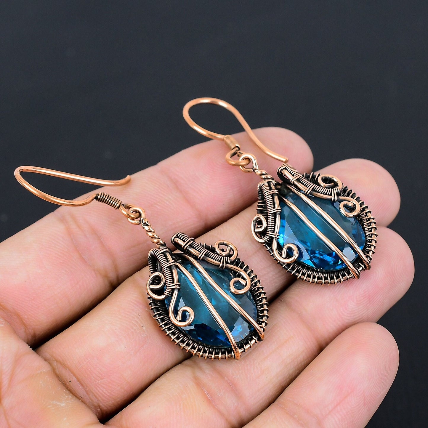 Blue Topaz Gemstone Dangle Earrings