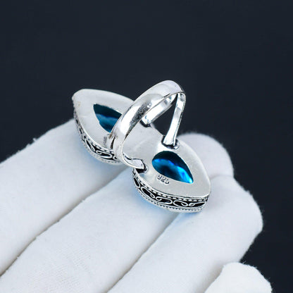 Swiss Blue Topaz Double Teardrop Sterling Silver Ring