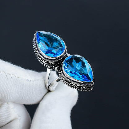 Swiss Blue Topaz Double Teardrop Sterling Silver Ring