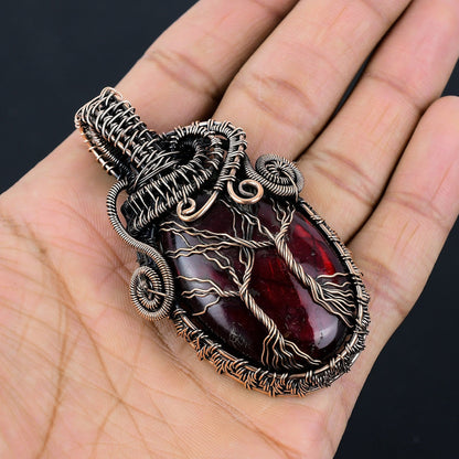 Red Flash Labradorite Gemstone Double Tree of Life Pendant