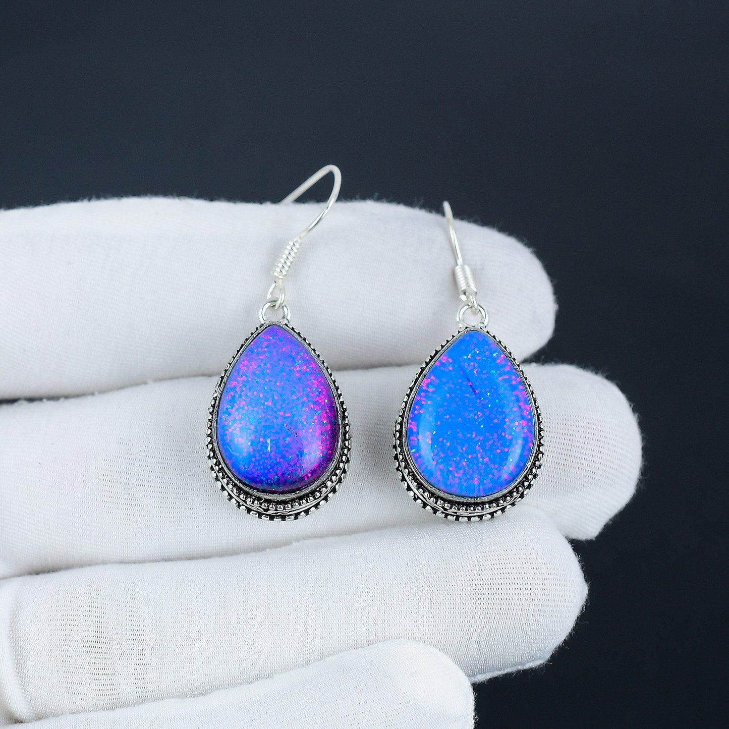 Sky Blue Triplet Opal Gemstone Earrings