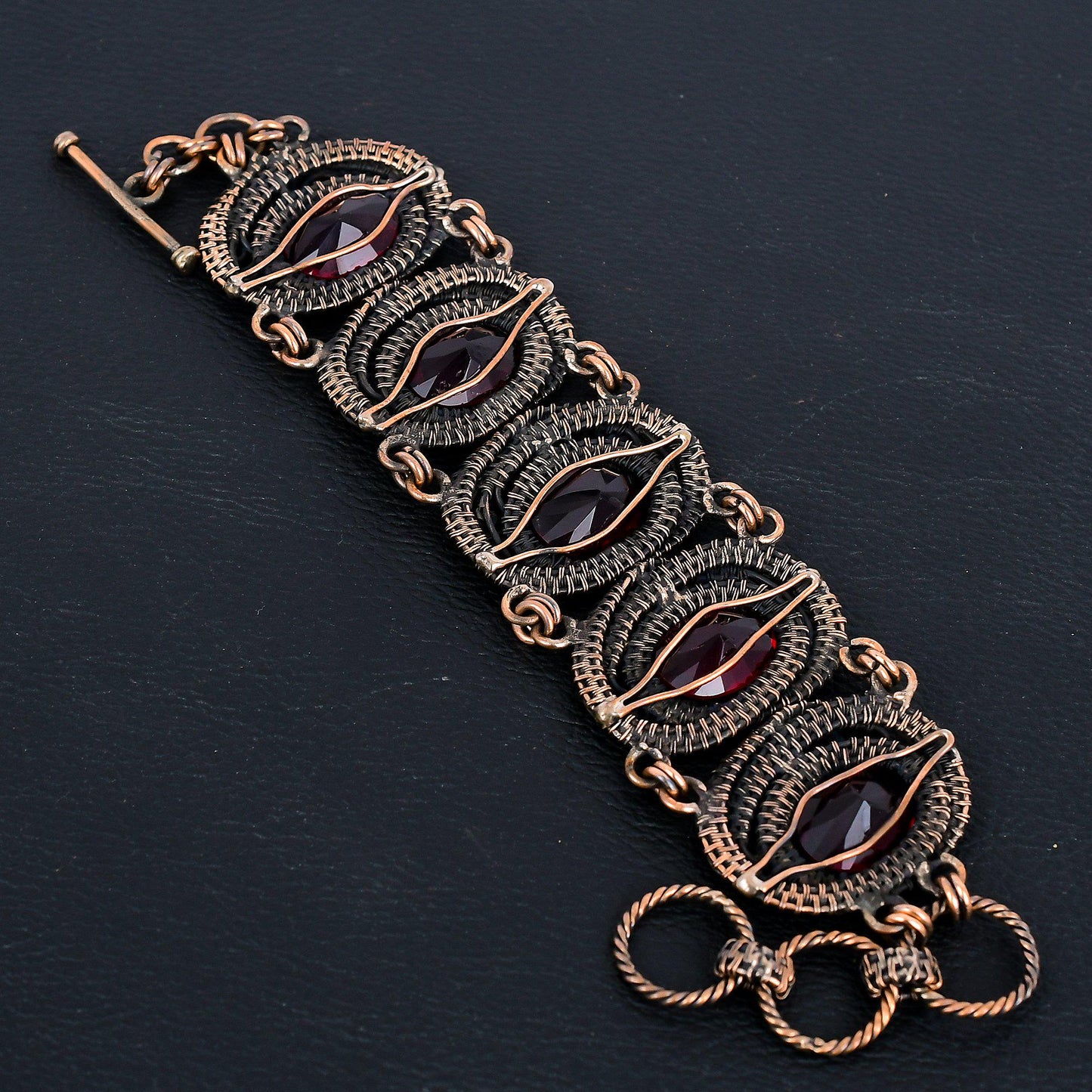Red Garnet Gemstone Copper Bracelet