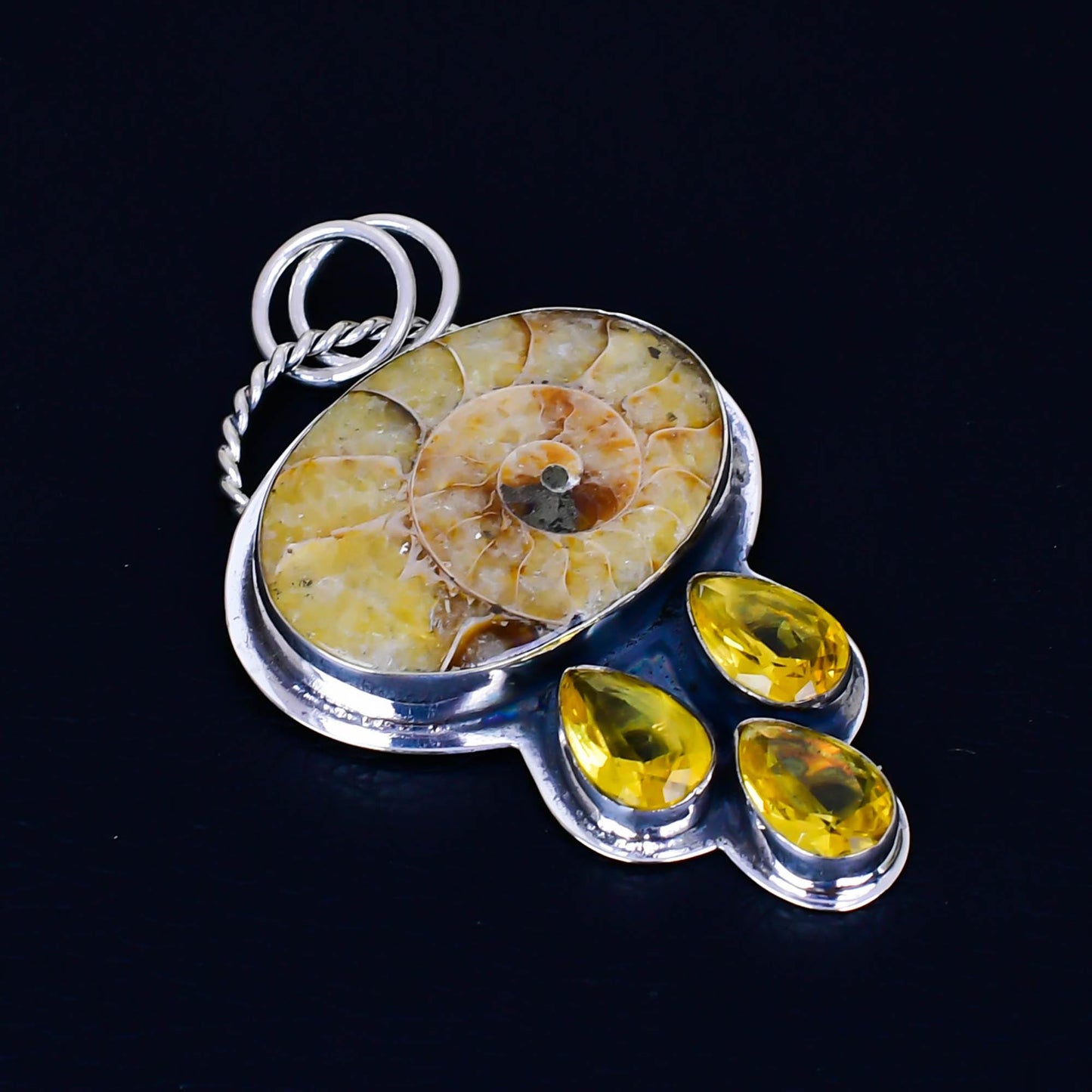 Yellow Ammonite Citrine Gemstone Pendant