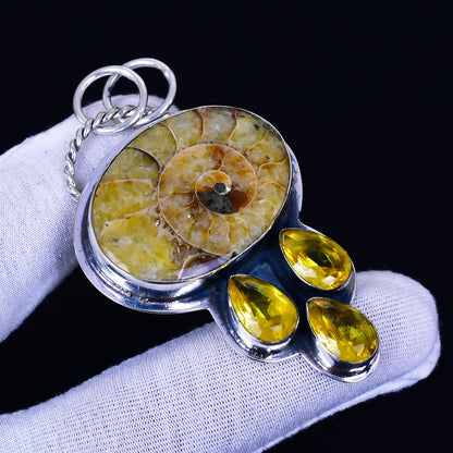 Yellow Ammonite Citrine Gemstone Pendant