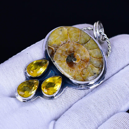 Yellow Ammonite Citrine Gemstone Pendant
