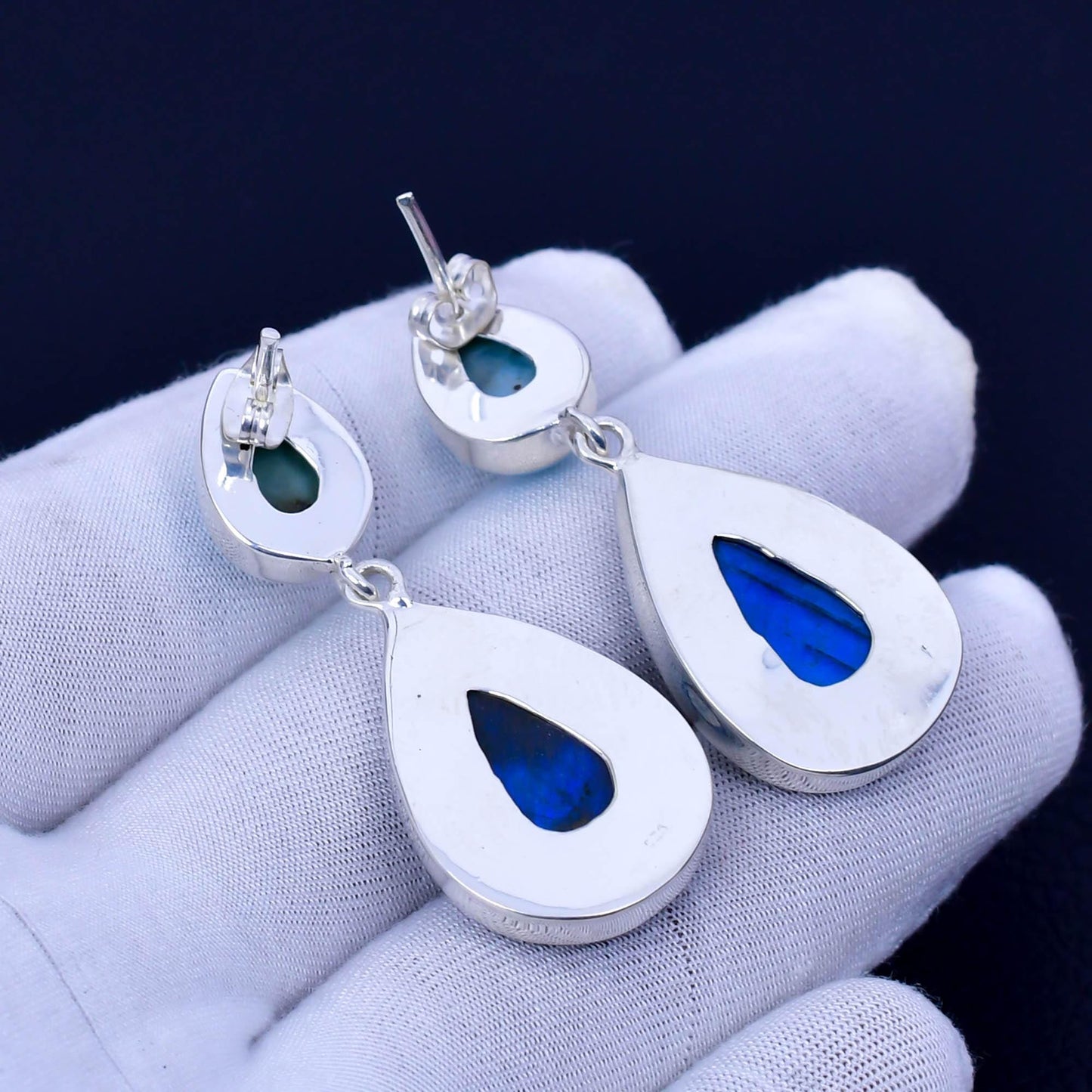 Blue Fire Labradorite Sterling Silver Earrings