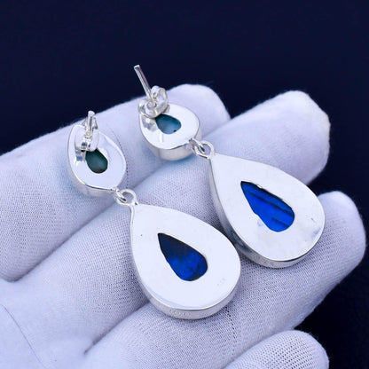 Blue Fire Labradorite Sterling Silver Earrings