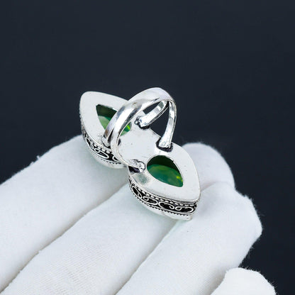 Green Chalcedony Double Stone Silver Ring