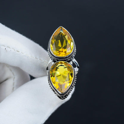 Yellow Citrine Gemstone Sterling Silver Ring