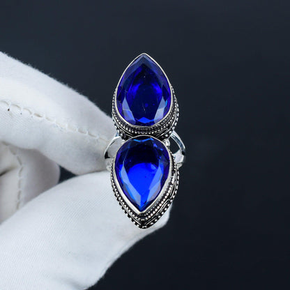 Blue Sapphire Gemstone Teardrop Ring