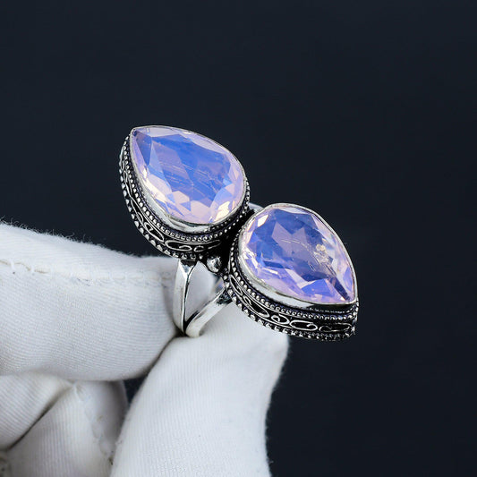 Milky Opal Teardrop Gemstone Ring