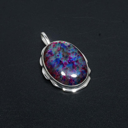Colorful Multi-Fire Labradorite Silver Pendant