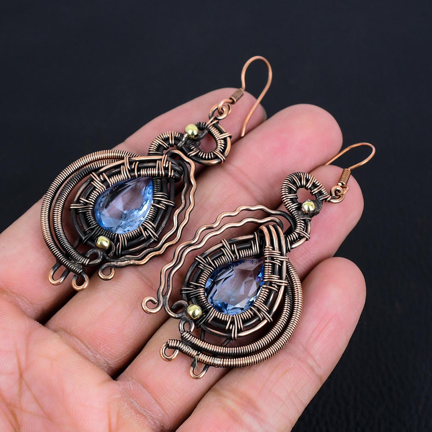 Blue Tanzanite Gemstone Copper Earrings