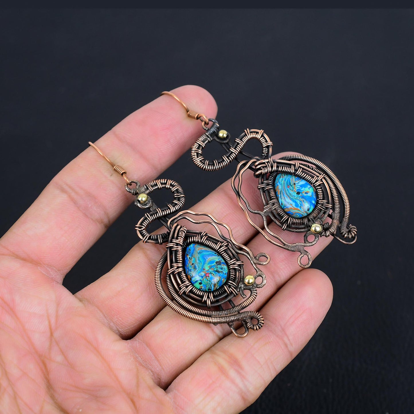 Rainbow Calcilica Gemstone Dangle Earrings