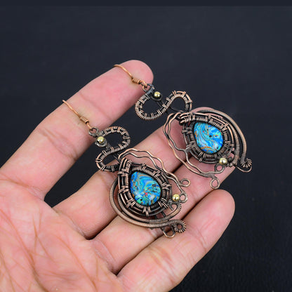 Rainbow Calcilica Gemstone Dangle Earrings