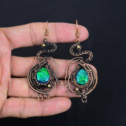 Multicolor Australian Opal Gemstone Copper Dangle Earrings