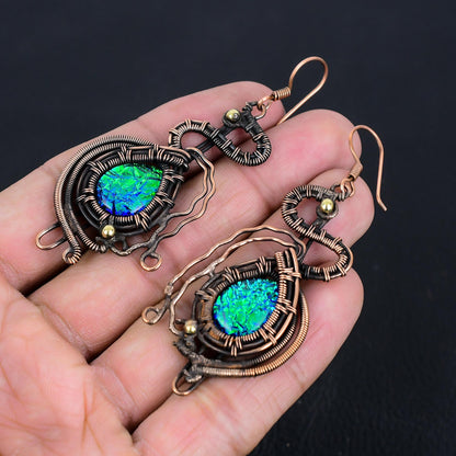 Multicolor Australian Opal Gemstone Copper Dangle Earrings