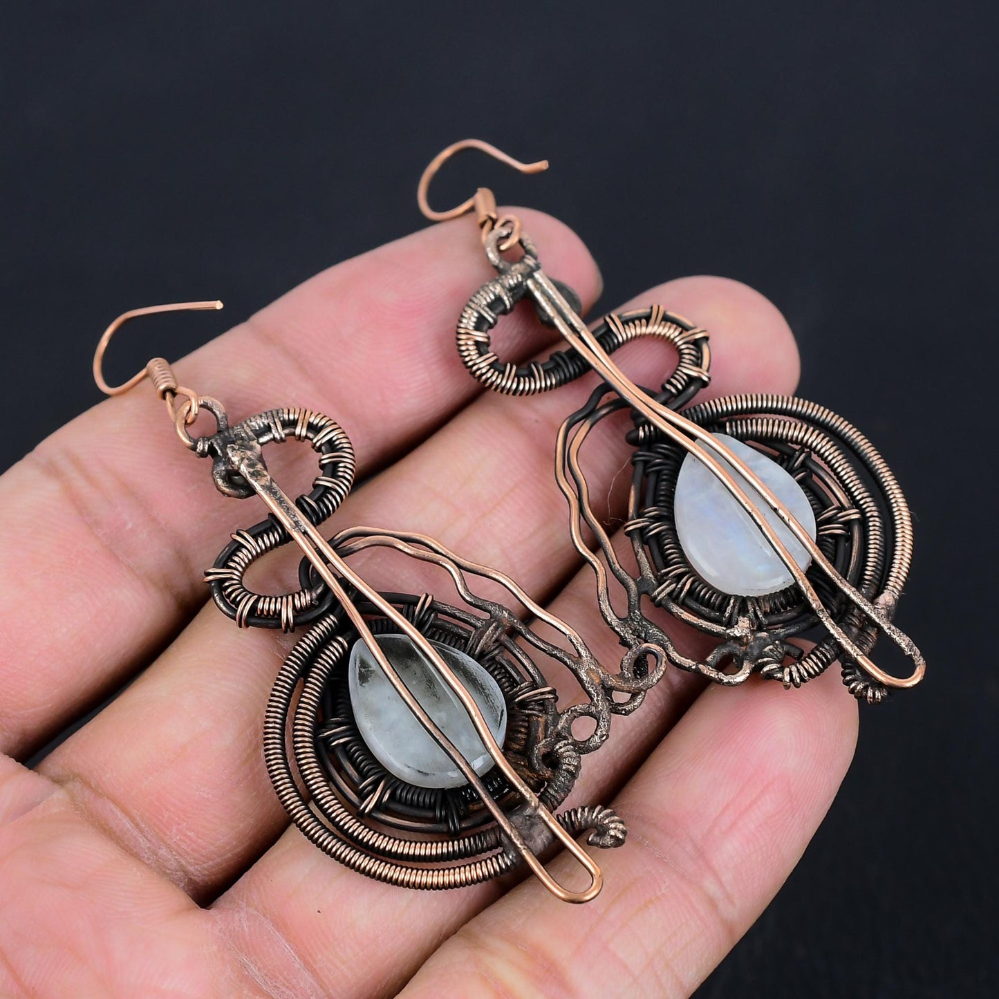 Rainbow Moonstone Gemstone Dangle Earrings