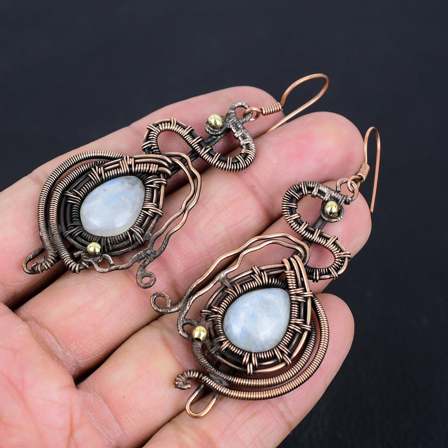 Rainbow Moonstone Gemstone Dangle Earrings