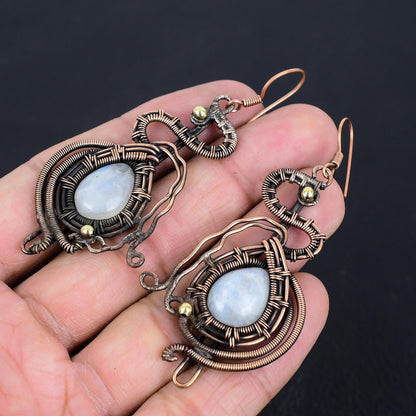 Rainbow Moonstone Gemstone Dangle Earrings