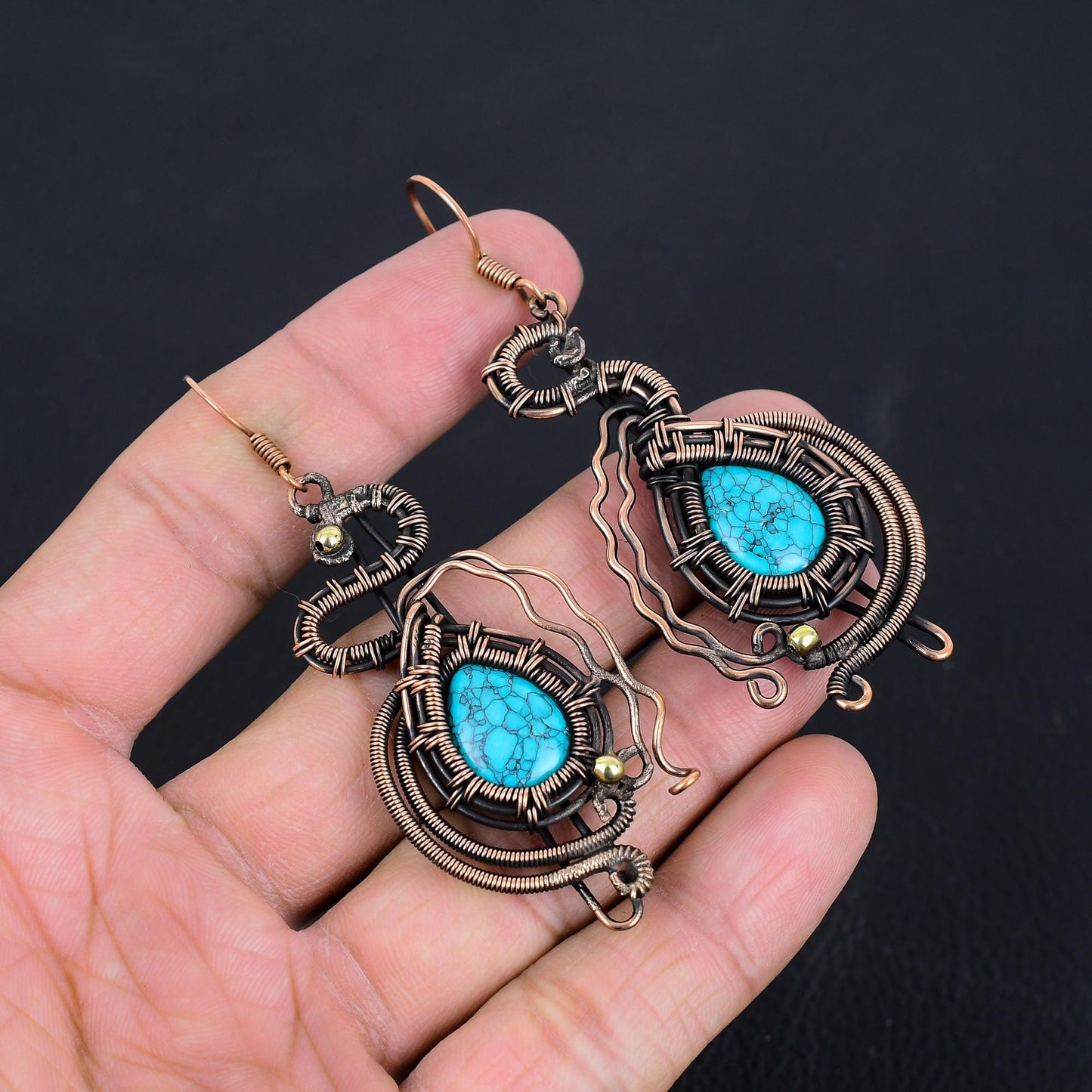 Turquoise Gemstone Copper Dangle Earrings
