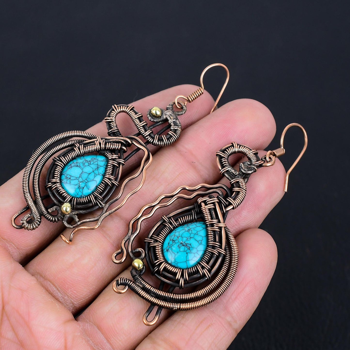 Turquoise Gemstone Copper Dangle Earrings
