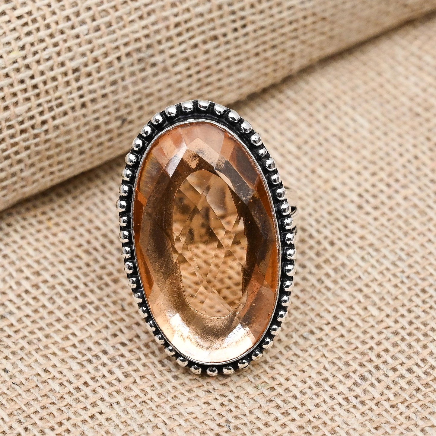 Peach Morganite Silver Ring