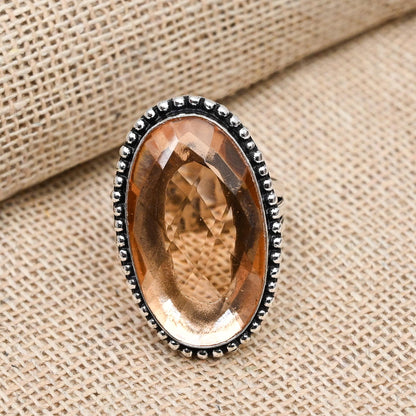Peach Morganite Silver Ring