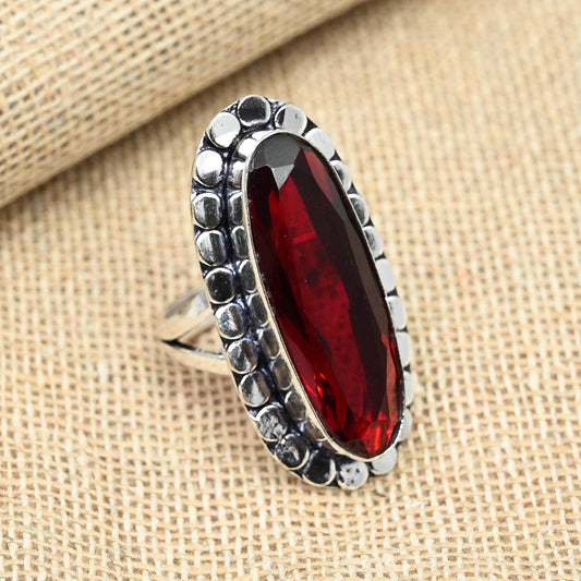 Red Garnet Sterling Silver Ring