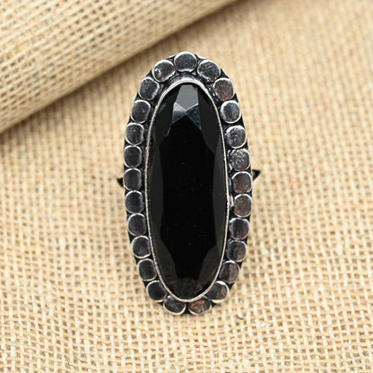 Black Spinel Sterling Silver Ring
