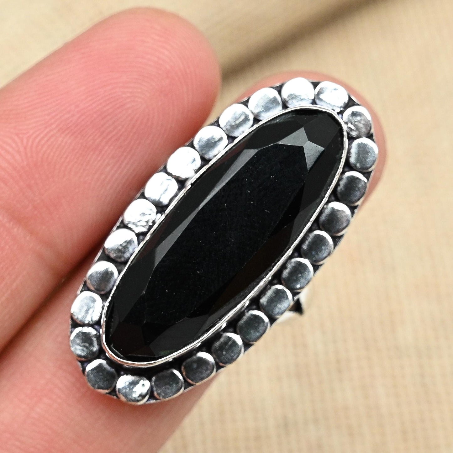 Black Spinel Sterling Silver Ring
