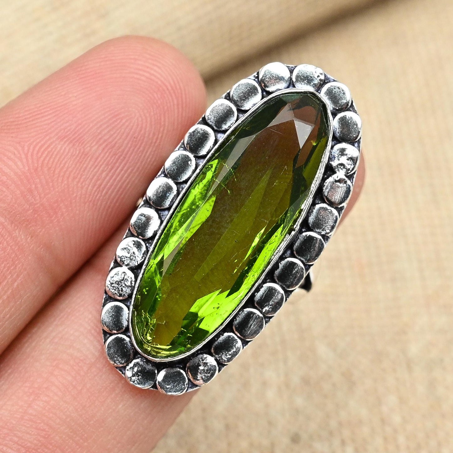 Green Peridot Gemstone Ring