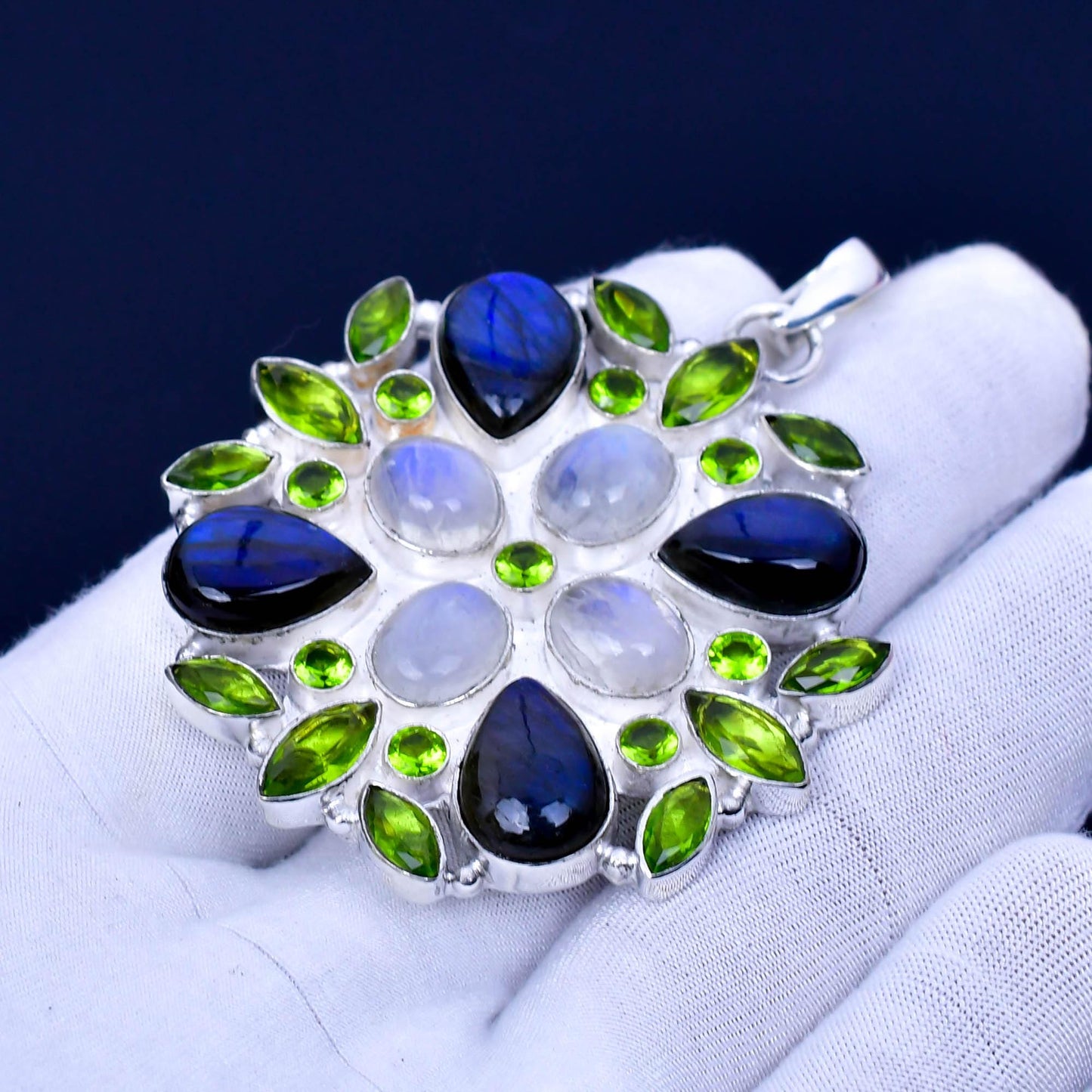 Multicolor Labradorite Moonstone Peridot Gemstone Pendant