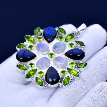 Multicolor Labradorite Moonstone Peridot Gemstone Pendant