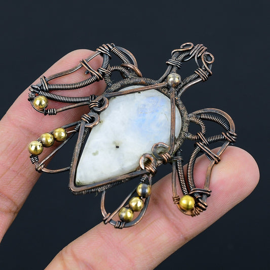 Rainbow Moonstone Gemstone Turtle Pendant